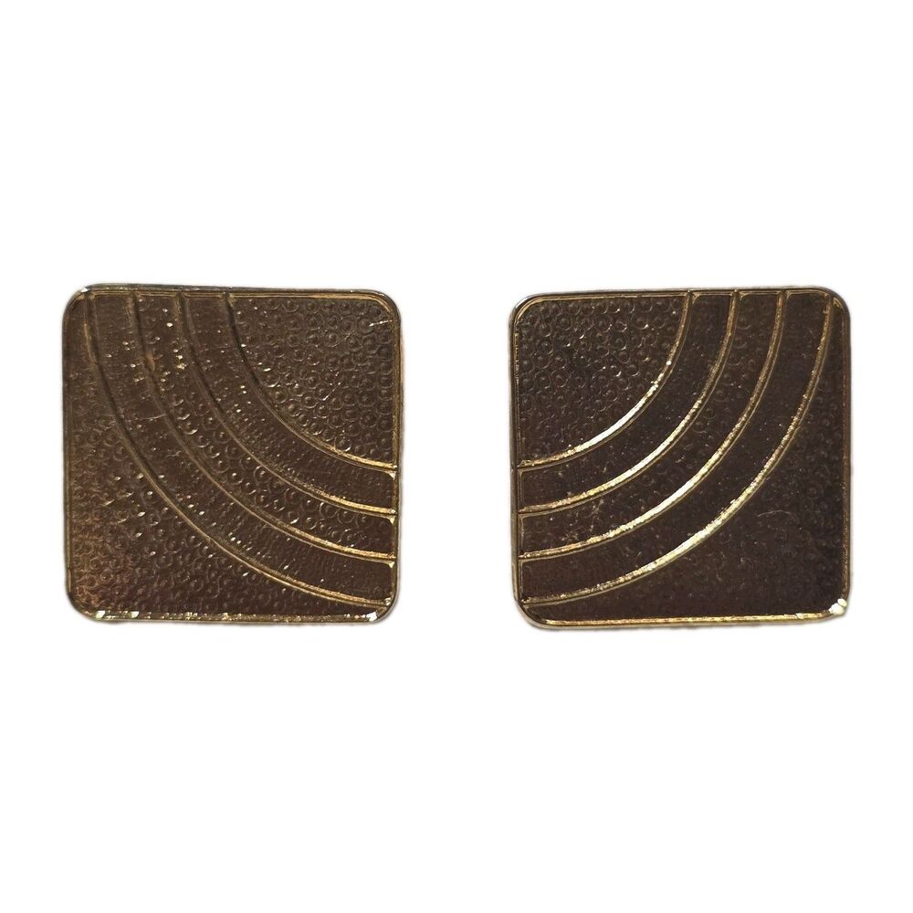 Vintage 1980s Statement Earrings, Mid-Century Style Square Post Earrings Gold